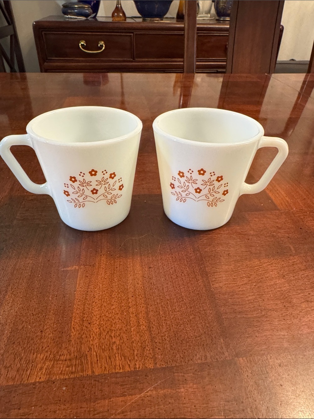 Corning Corelle Pyrex  Summer Impression Brown Flower Mugs
